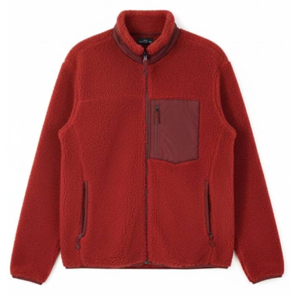 Uniqlo womens large pile fleece full zip rich red teddy jacket with pockets